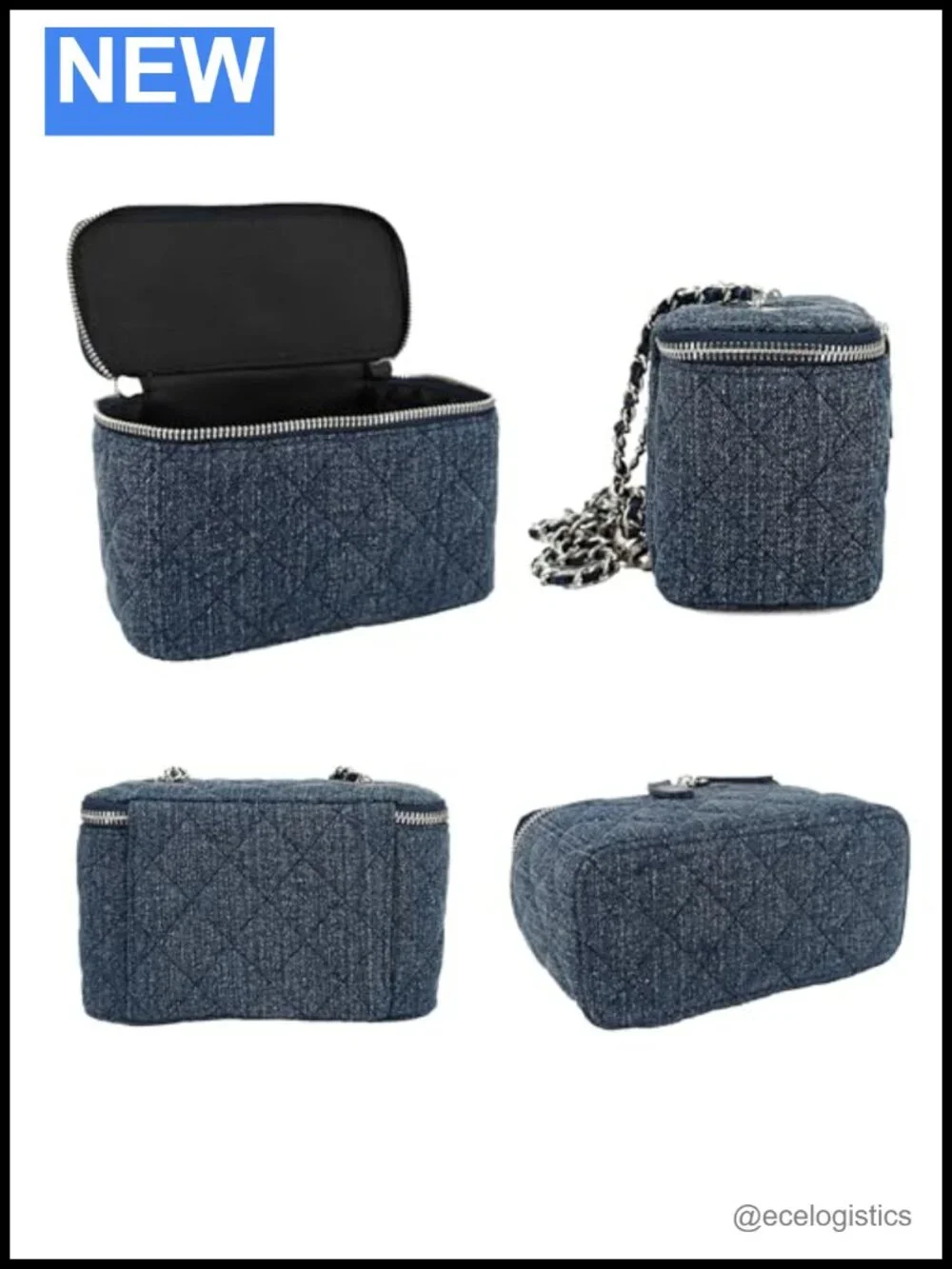 Mini Quilted Denim Crossbody Bag with Adjustable Chain Strap